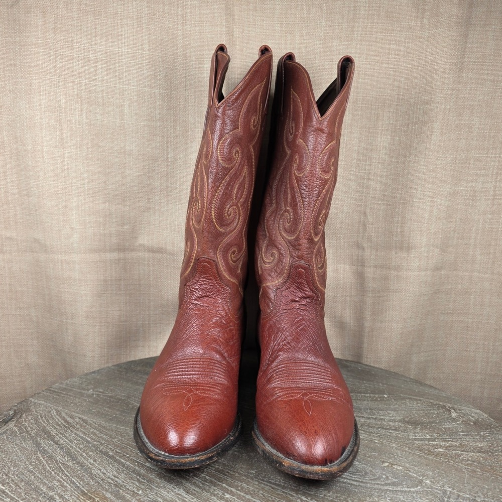 Tony Lama Mens Ostrich Leg Leather Cowboy Western Boots Brown 9.5 D Made in USA